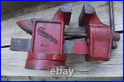 Rare Vintage Champion No. 4 Bench Vise with Anvil & Swivel Base 4 inch Wide Jaws