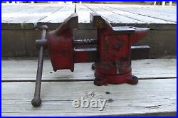 Rare Vintage Champion No. 4 Bench Vise with Anvil & Swivel Base 4 inch Wide Jaws