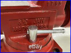 Red Snap-On 6.5 Wide Jaws Mechanics Bench Vise Swivel Base 1765 Wilton USA