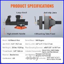 VEVOR 4.5/6/6.5 in Bench Vise with Anvil Swivel Base Heavy Duty Multipurpose Vise