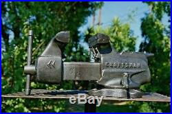 VINTAGE CRAFTSMAN 3-1/2 JAW BENCH VISE With SWIVEL BASE & PIPE GRIPS MADE IN USA