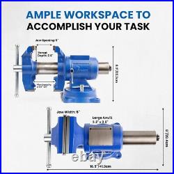 Versatile Heavy-Duty Bench Vise with Replaceable Jaws & Swivel Base 360°