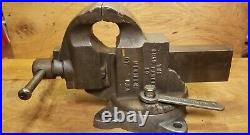 Vintage Charles Parker No 973-1/2 Swivel Base Bench Vise, 3-1/2 Jaws, 44lbs