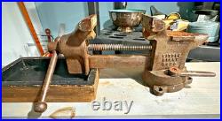 Vintage Little Giant 5494 Bench Vise with Swivel Base 3 Jaws Used