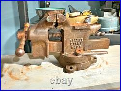 Vintage Little Giant 5494 Bench Vise with Swivel Base 3 Jaws Used