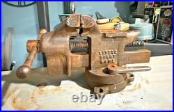 Vintage Little Giant 5494 Bench Vise with Swivel Base 3 Jaws Used