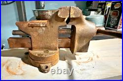 Vintage Little Giant 5494 Bench Vise with Swivel Base 3 Jaws Used