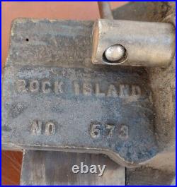 Vintage Rock Island # 573 swivel base machinist bench vise 4 jaws HUGE 55 lbs