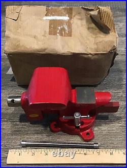 Vtg New Old Stock Cast Iron Bench Vise Swivel Base 3 1/2 Jaws Original Box