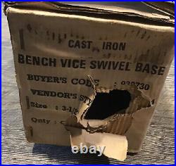 Vtg New Old Stock Cast Iron Bench Vise Swivel Base 3 1/2 Jaws Original Box