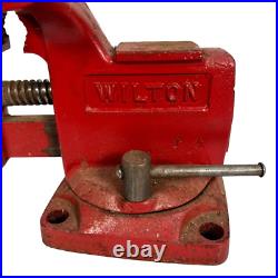 Vtg Wilton Metal Bench Vise Jaw Width 3 1/2 Opening 3 Red Swivel Base #121068