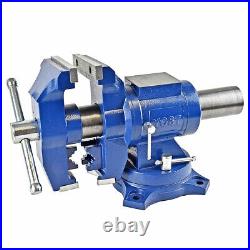 Yost Vises Model 750-E Rotating Vise Medium Duty Silver Swivel Base 5in Blue